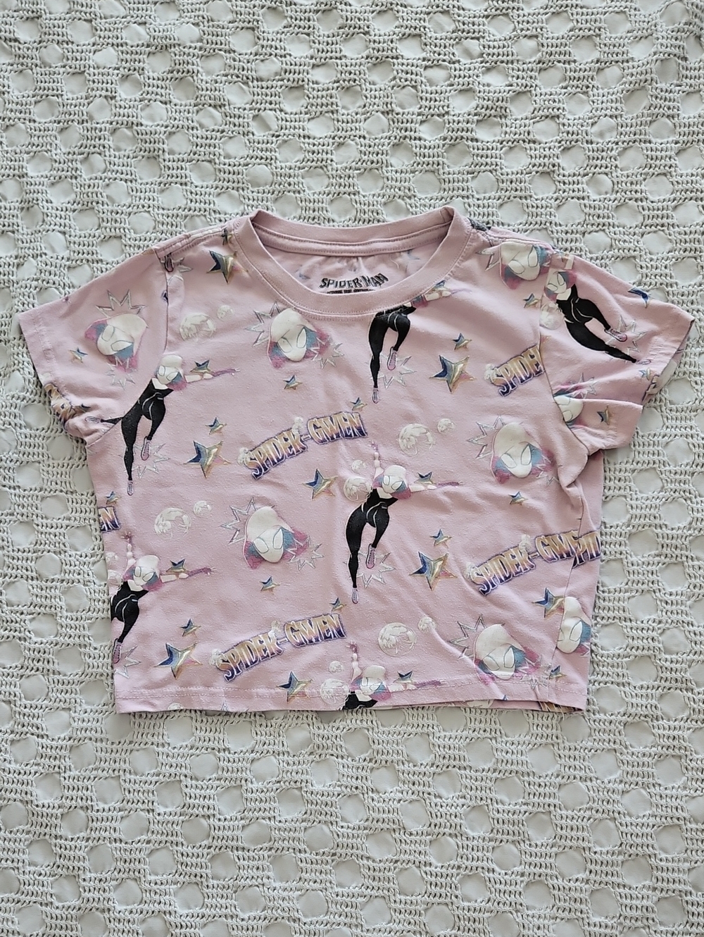 Juniors Spiderman Across the Spider-Verse Pink Spider-Gwen Crop Size L